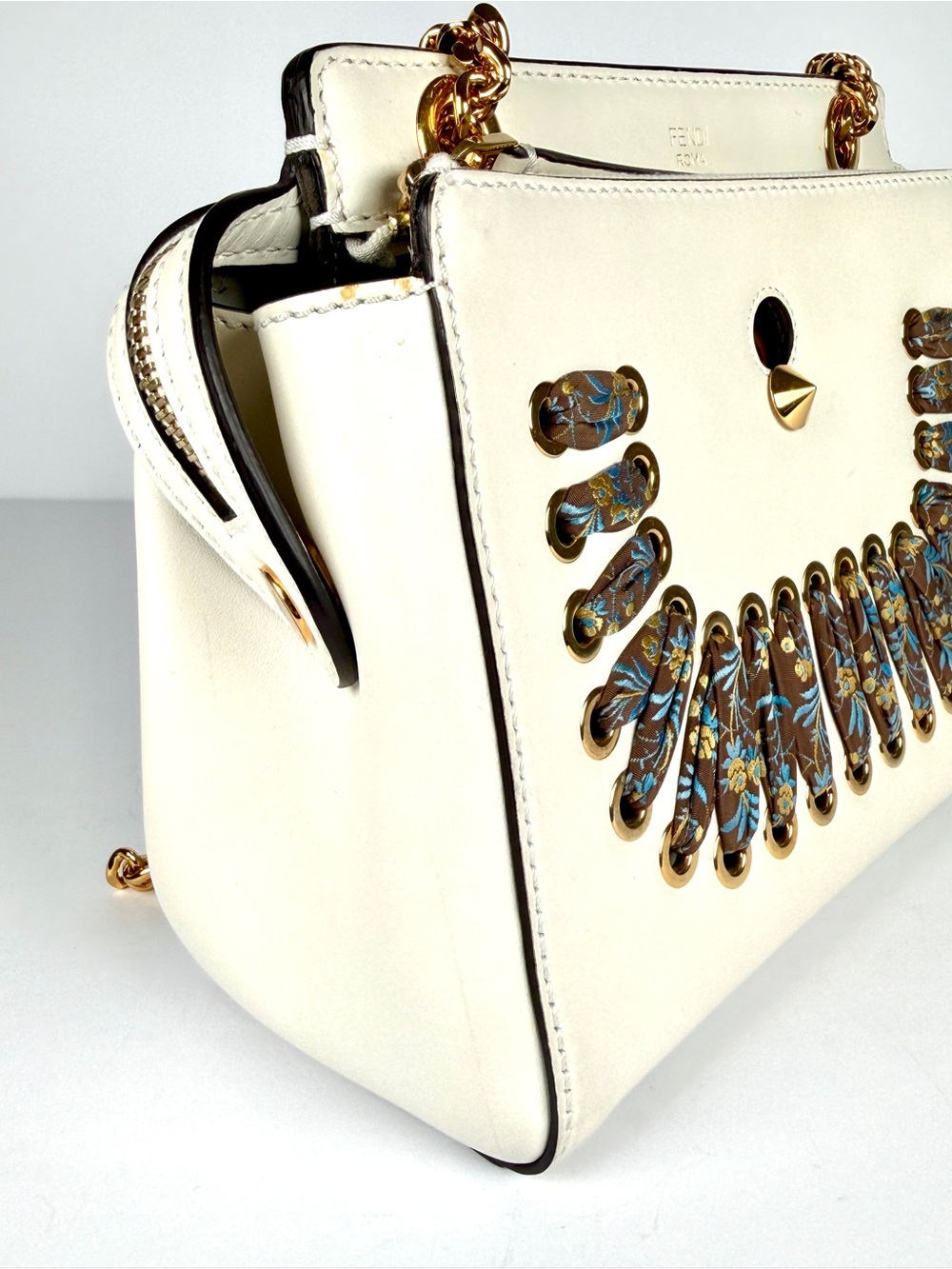 Fendi White Leather & Lace DotCom Chain Shoulder Bag Excellent Full Inclusion - Picture 5 of 15